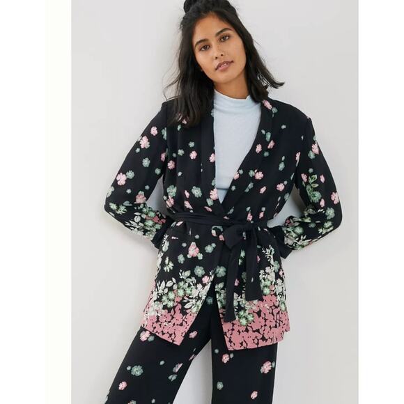 Anthropologie Black with Flowers Merielle Kimono Blazer size 8 NEW - Picture 1 of 10